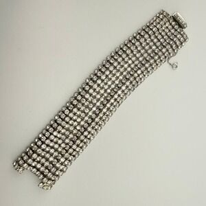Weiss Rhinestone Statement Bracelet Clear Crystal 8-Row Wide Cuff Vintage Glam